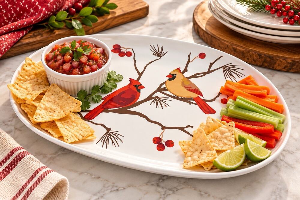 Temp-tations by Tara Seasonal Cardinal 14” Oval Serving Platter Hand Crafted